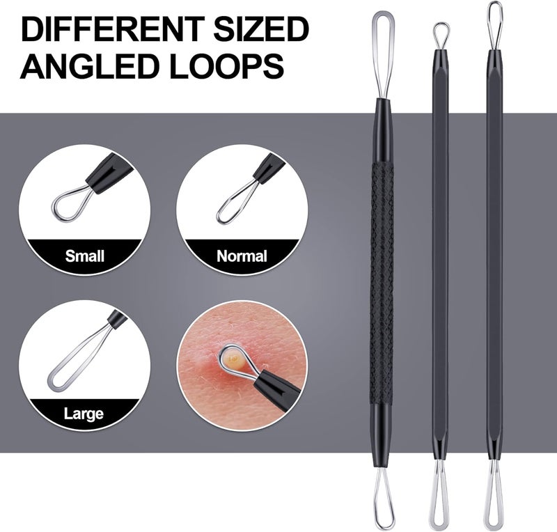 MENOLY Pimple Popper Tool Kit 10 Pcs Blackhead Remover Tool Zit Popper for Blemish, Pimple Comedone Extractor Acne Tool for Blackheads, Acnes, Whiteheads Nose Face Tools with Leather Bag - Image 2